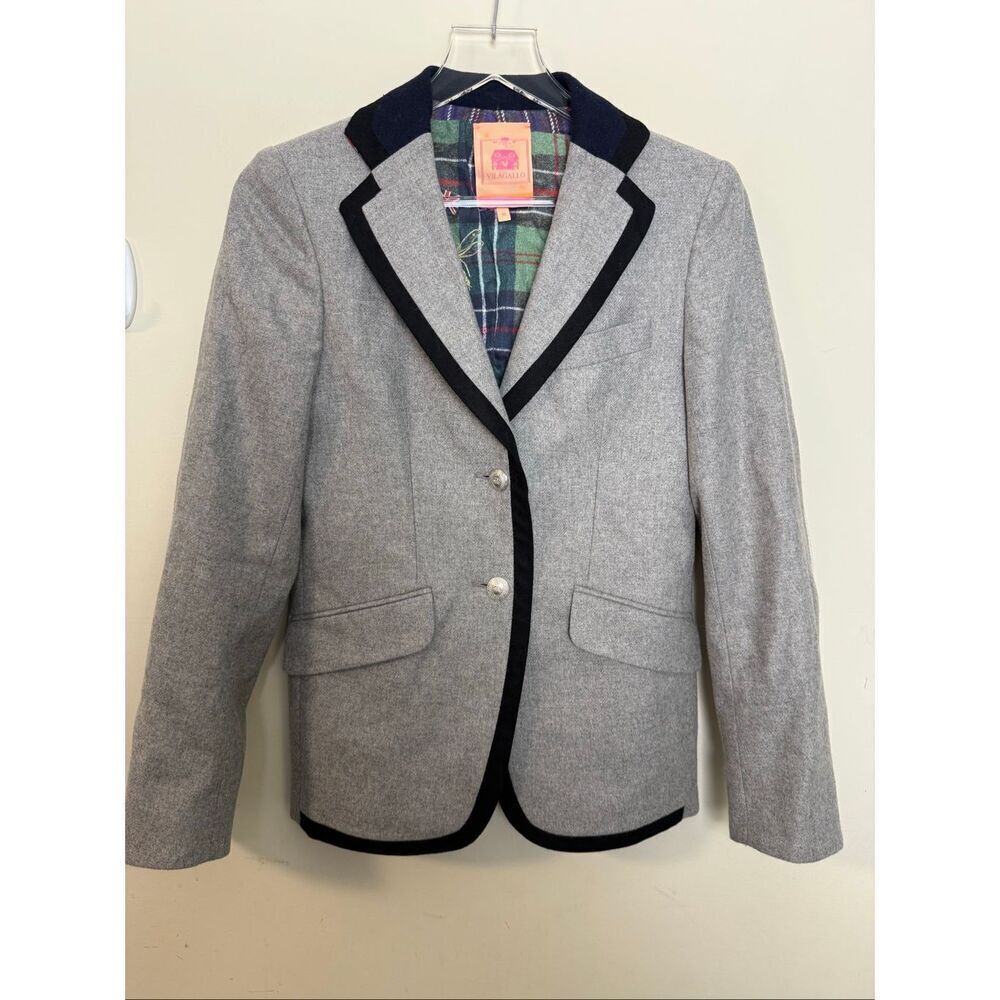 Vilagallo Two Silver Button Blazer Grey Size 38 Elbow Patches Wool Academia Scho